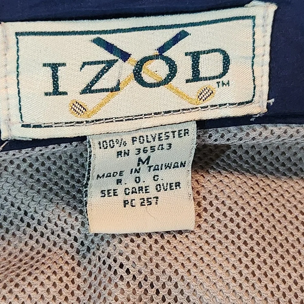 Vintage IZOD Nylon Windbreaker Full Zip Jacket 80s Golf Beige/Blue Mens Medium